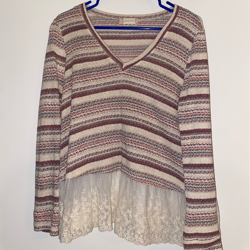 Altr’d State Boho Lace Hem Knit Sweater